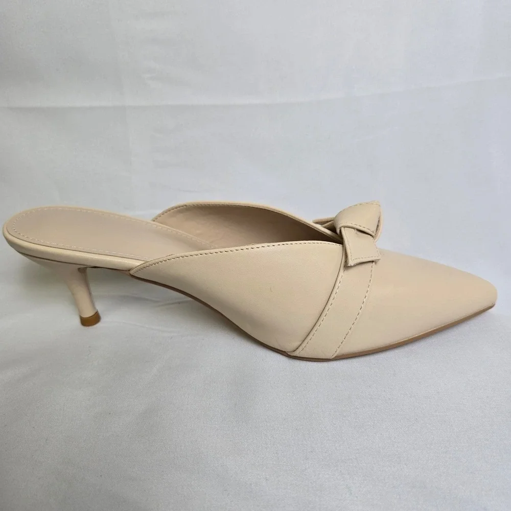 Bow Knot Pointed Toe Kitten Heel Mules Cream Unbranded Neutral Women's Size 7.5 - Picture 13 of 15